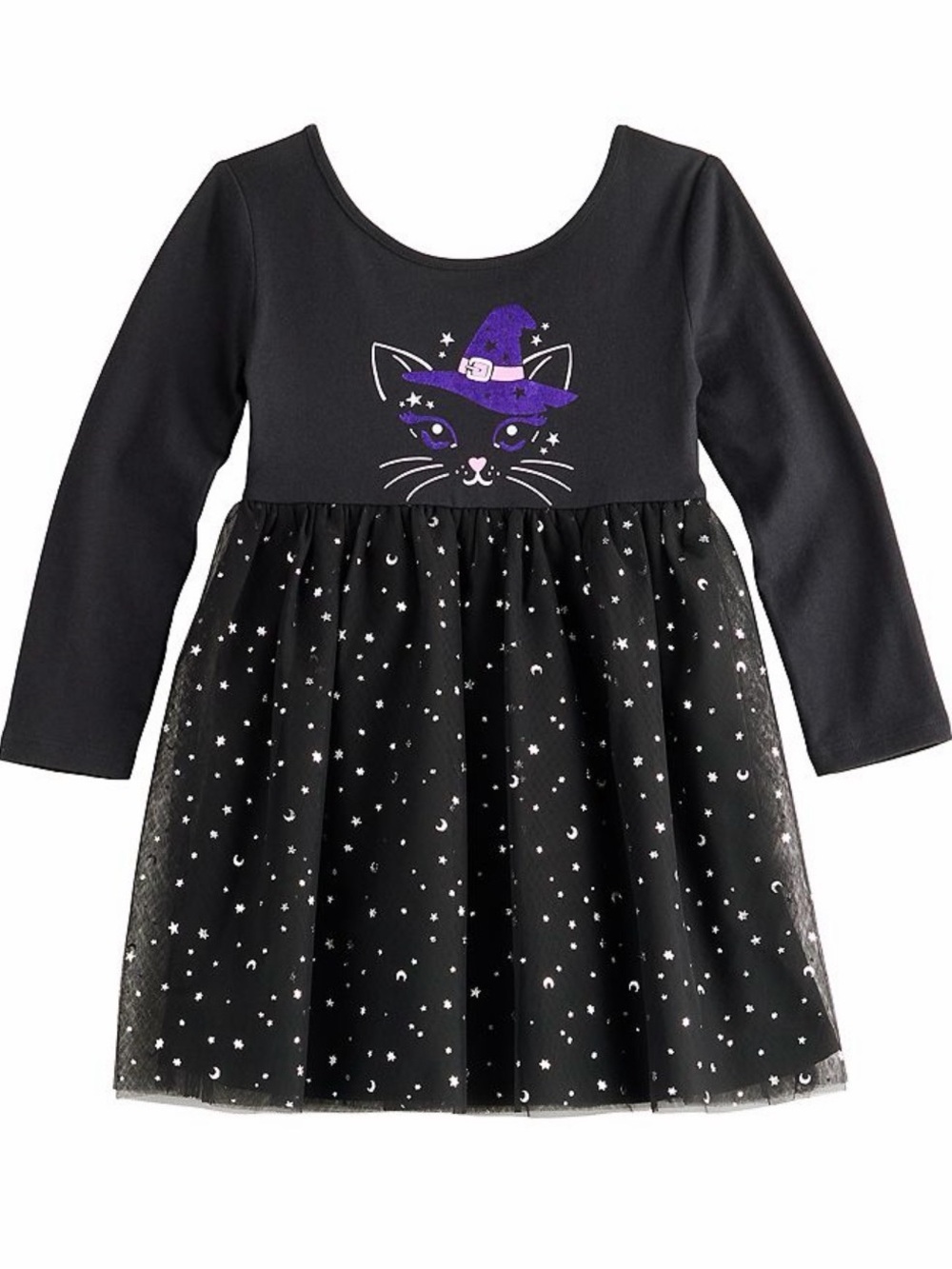 jumping beans Black Dress with Purple Witch Cat Graphic